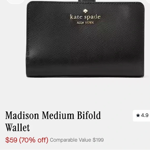 Kate Spade Black Madison Medium Bifold Wallet NWOT - Picture 3 of 4